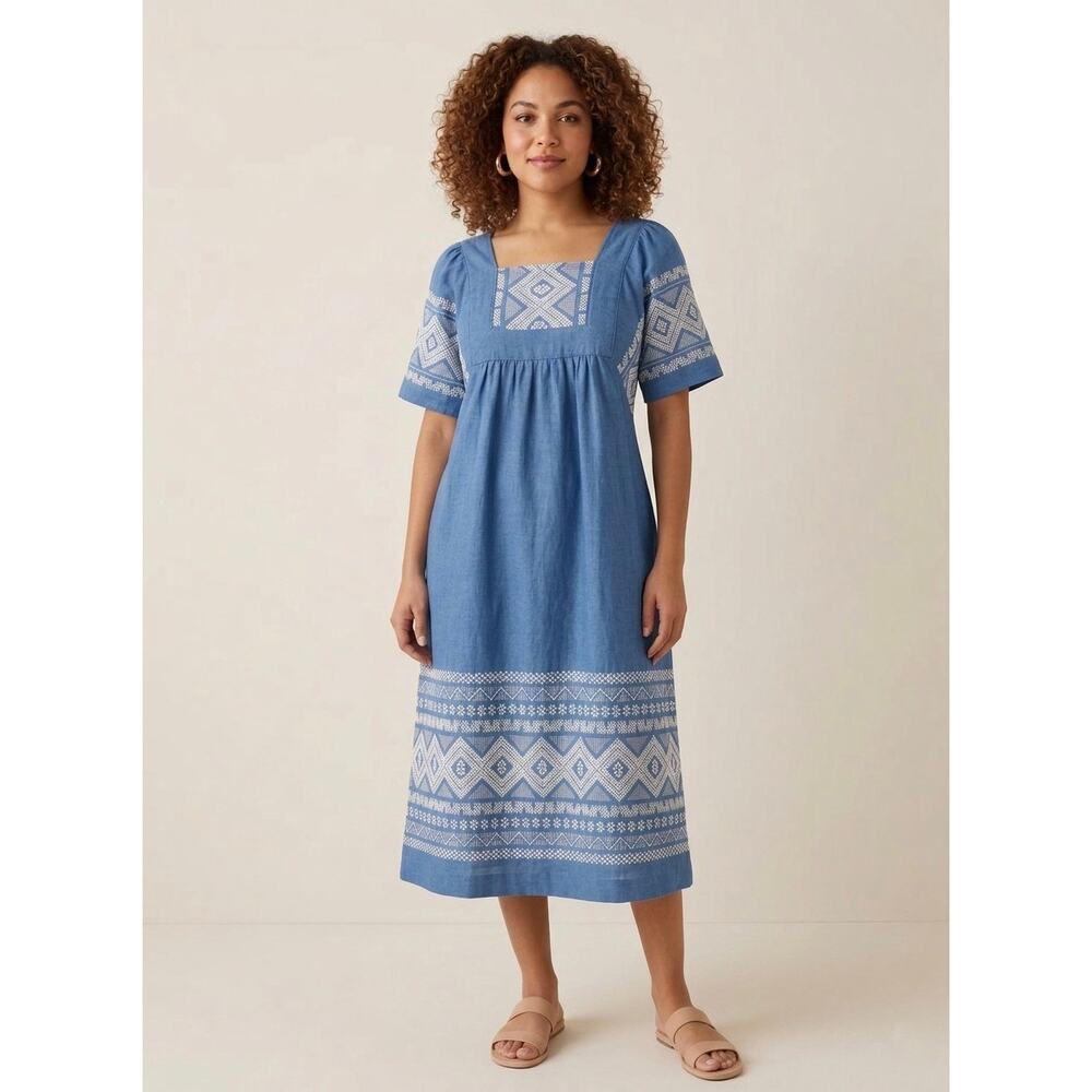 Vintage 1970s Mayan Embroidery w/Geometric Patterns Midi Caftan Design Size S